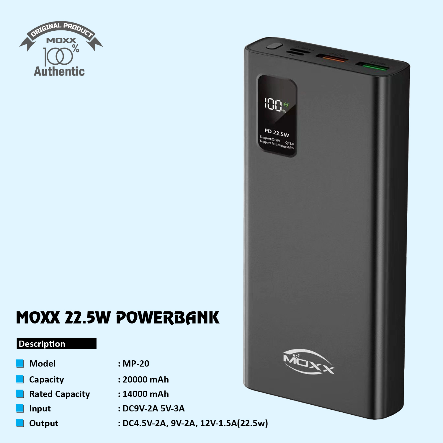 MOXX 20000 MAh 22.5W POWERBANK | SUPER FAST CHARGING | LED DISPLAY