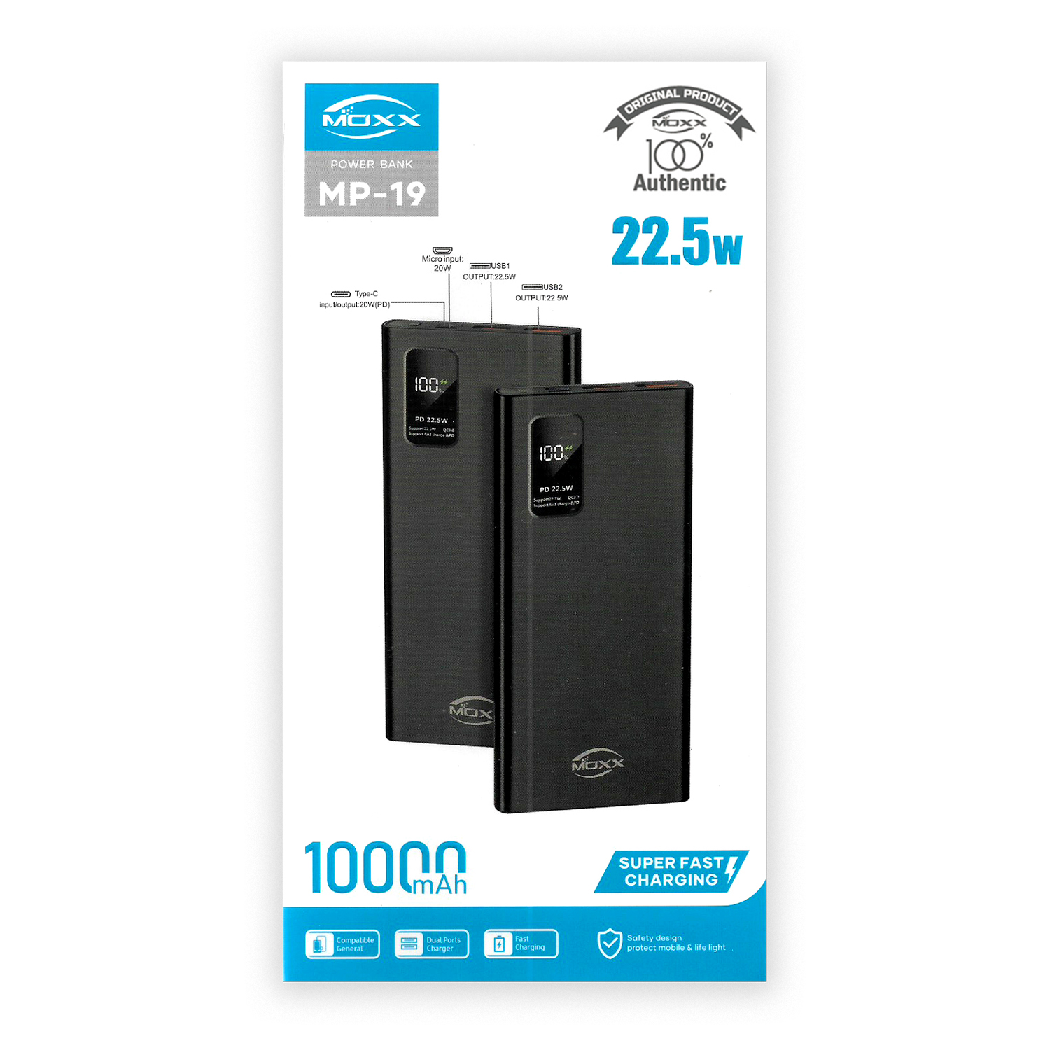 MOXX 22.5W 10000 Digital Display Quick Charge Power Bank (MP-10) - Super fast charging Power Bank