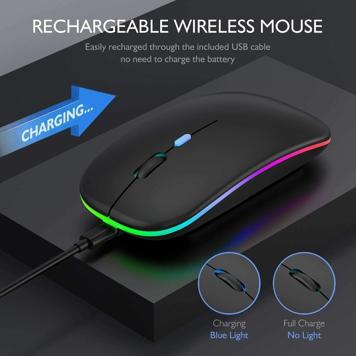 Wireless Rechargeable Bluetooth RGB Lighting Mouse Ultra Slim 2.4GH Optical For PC Laptop And Mobile