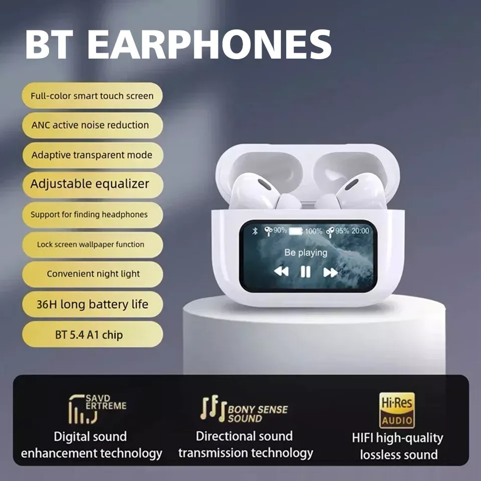 A9 Pro ANC & ENC Earbuds Touch Screen Display